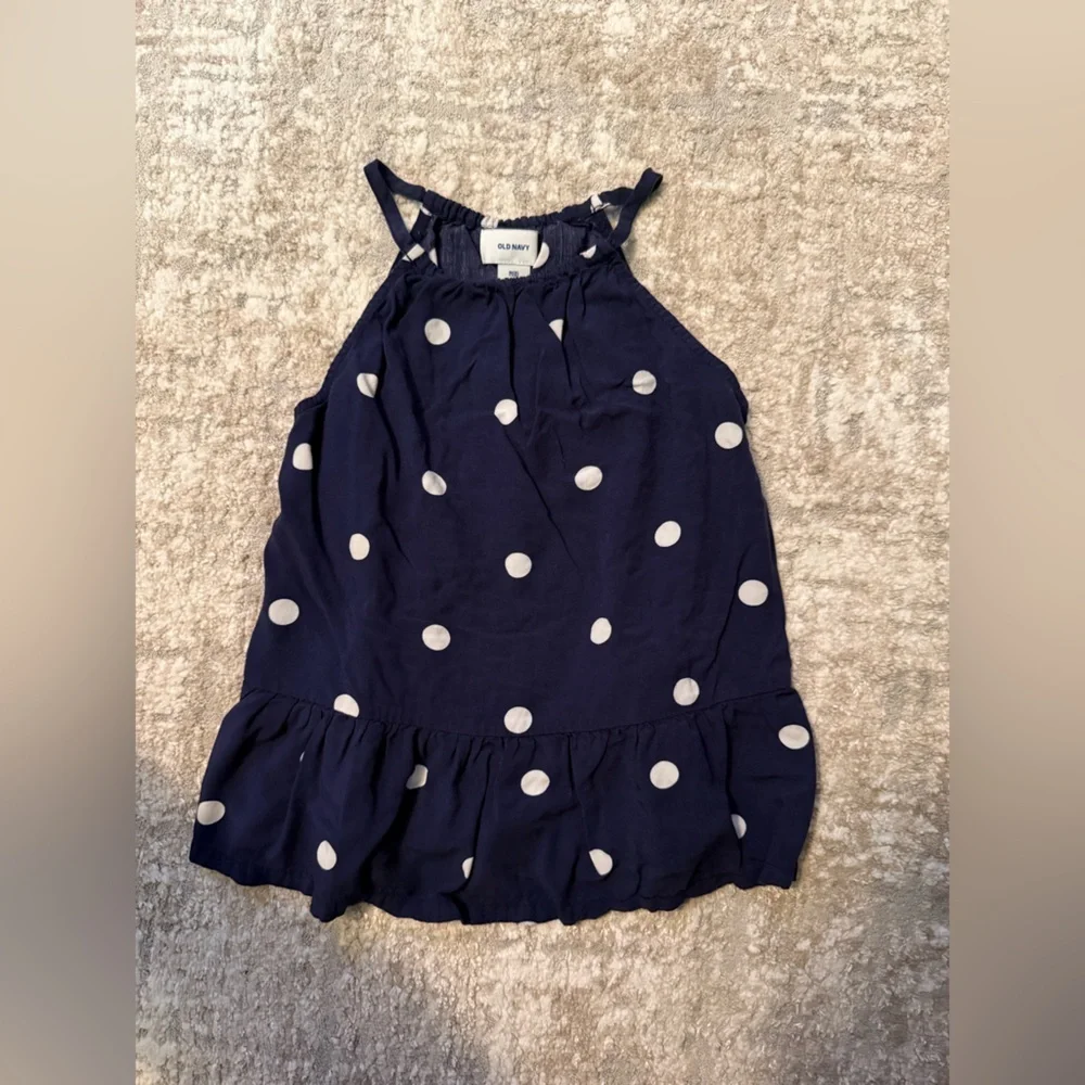 Old Navy Navy Blue Polka Dot Kids Blouse size M